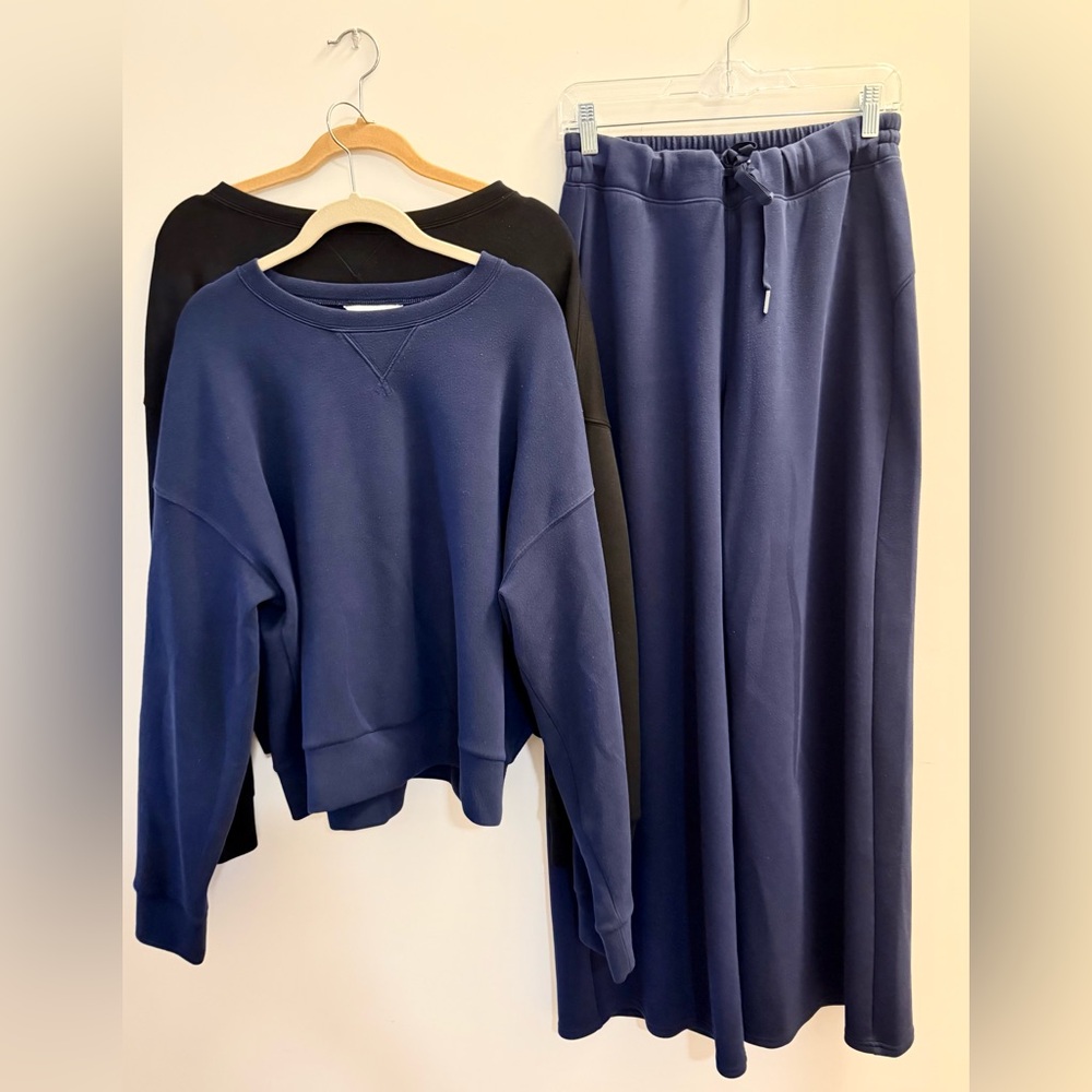 Spanx AirEssentials wide leg pant and crew neck sweatshirt